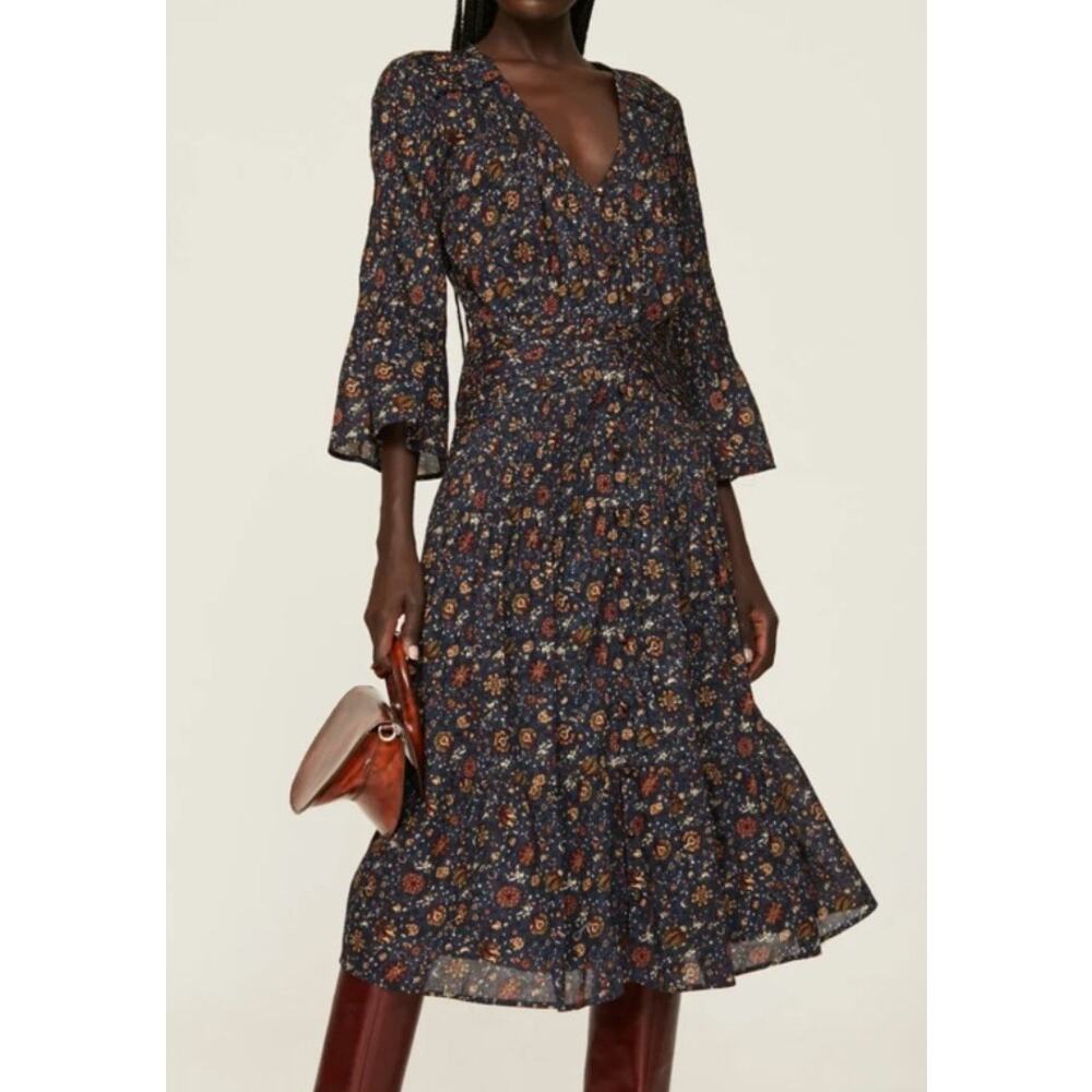 Veronica Beard Floral Midi Dress - Blue and Orange